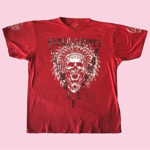Y2K Ryder Supply Company Skull Spellout Graphic Short Sleeve Red Large